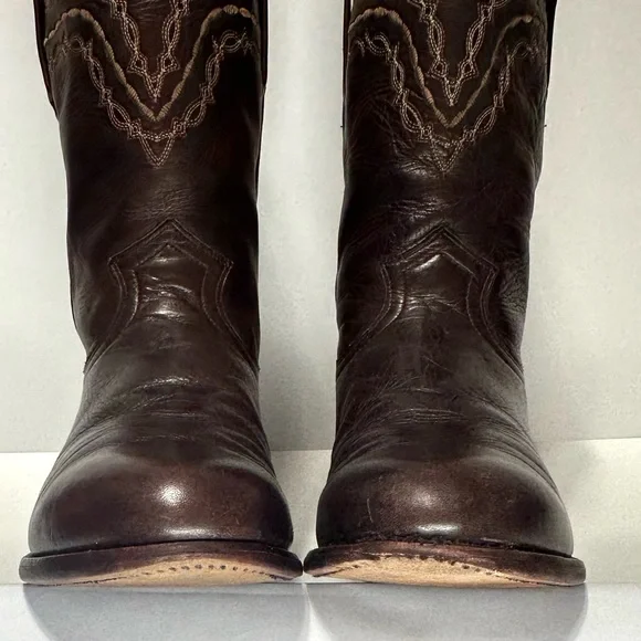 VTG JUSTIN ROPER BROWN CORONA LEATHER ALMOND TOE WESTERN COWBOY BOOTS Sz8.5EE